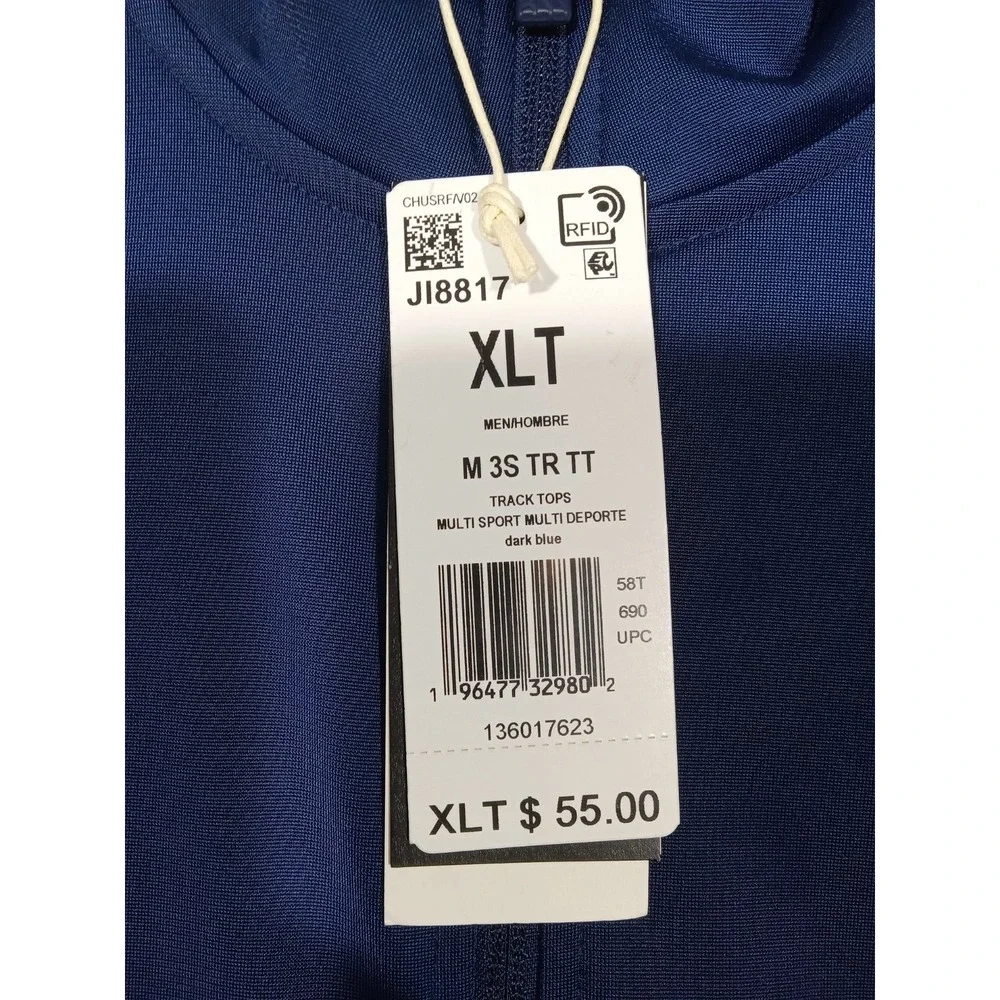 Adidas Mens Track Jacket XLT JI8817 Bark Blue White Three Stripe Full Zip